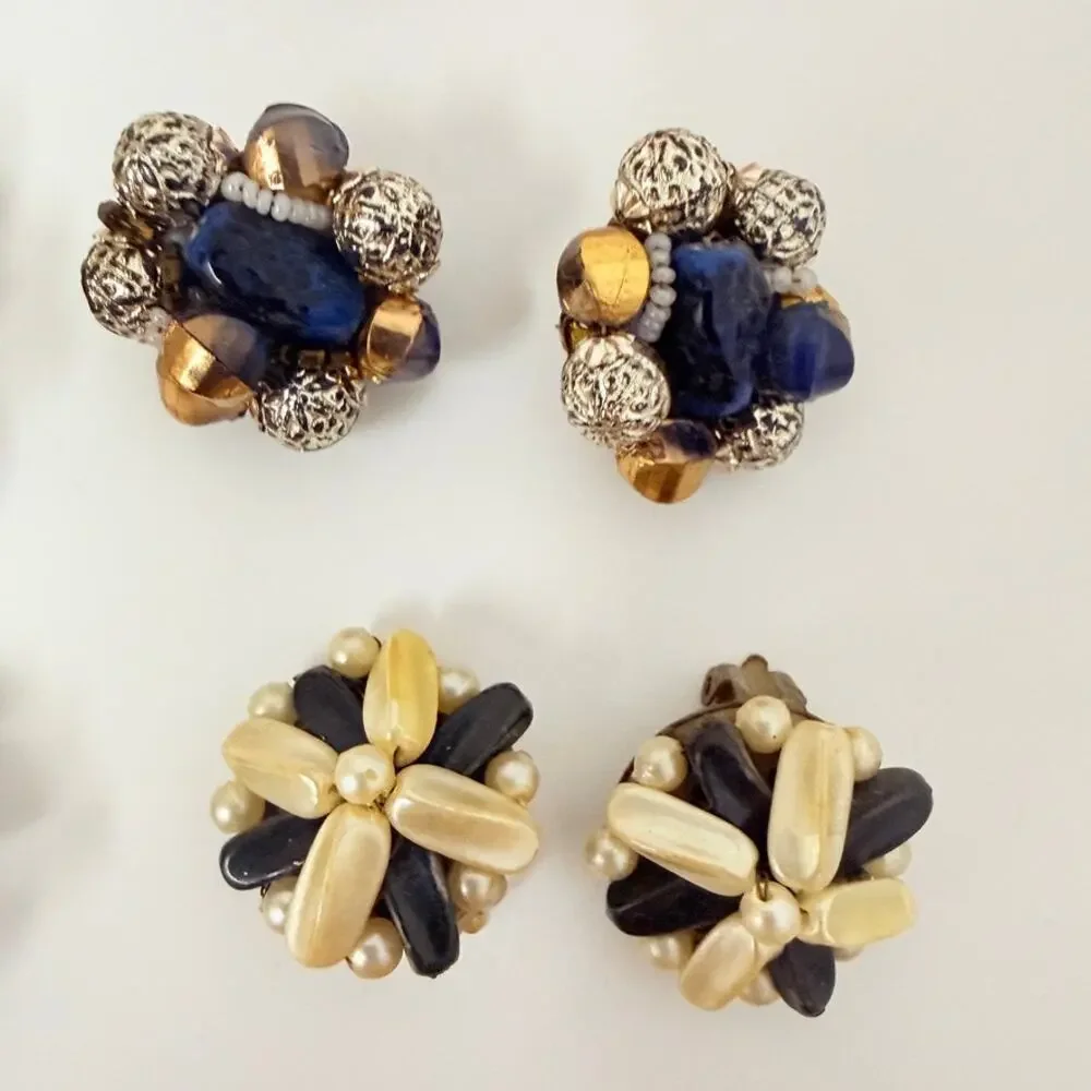 Lot of 15 Hong Kong Japan Cluster Flower Faux Pearl Shell Bead Clip On Earrings